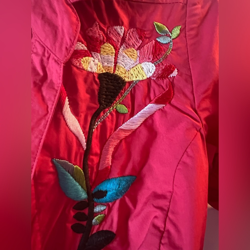 Oilily Red Embroidered Wrap Top with Multicolor Floral Accents - Picture 5 of 8